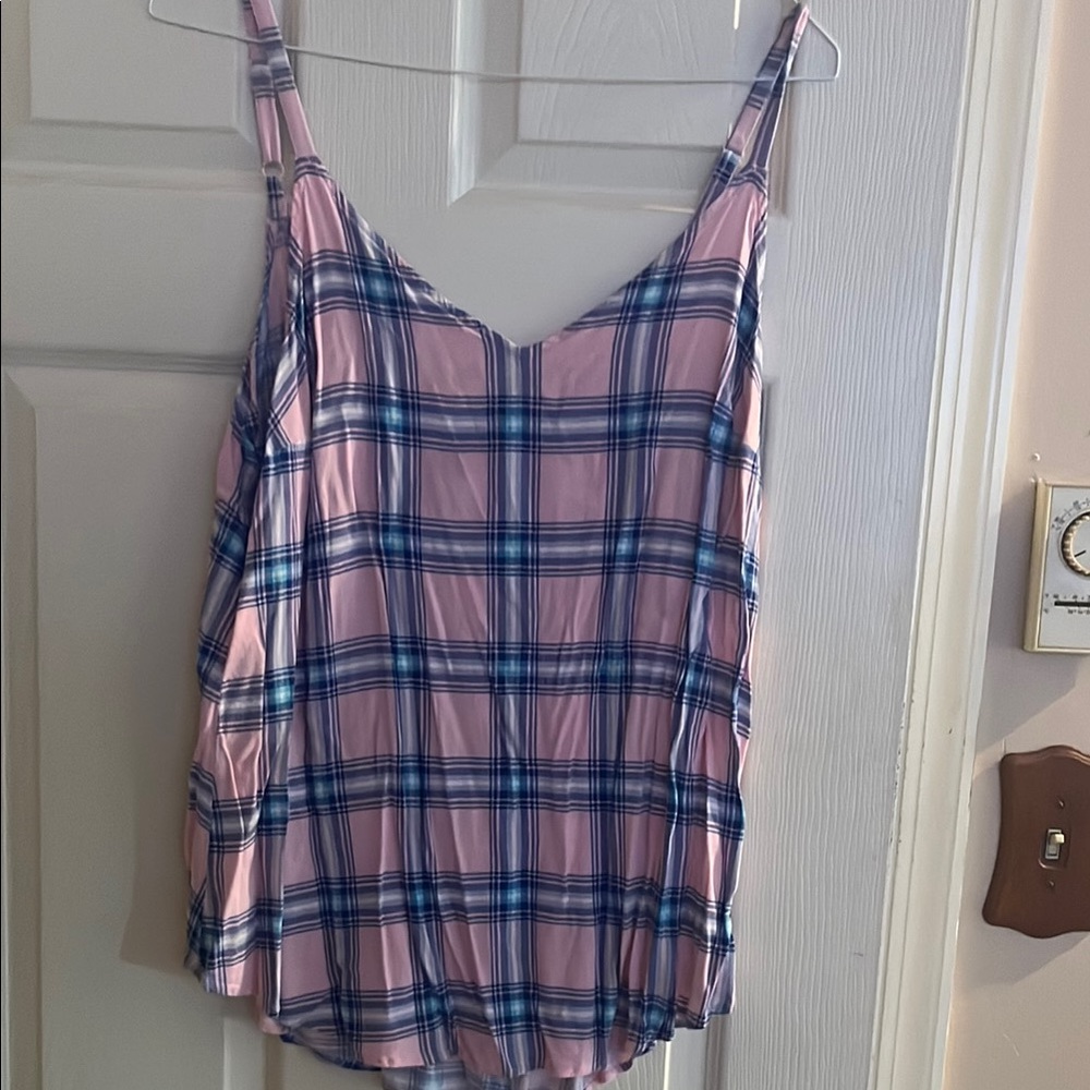 Pink and Blue Plaid Women's Top